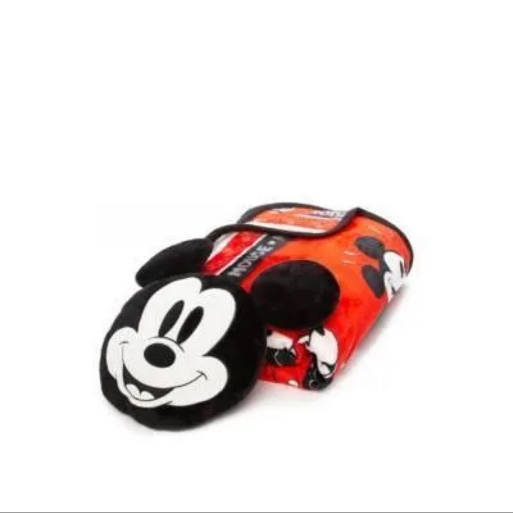 Disney Red and Black Mickey Mouse Stuffed pillow with blanket